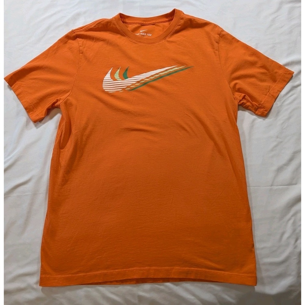 The Nike T-Shirt Orange Swoosh Cotton Short Sleeve Men's Medium Miami Colors